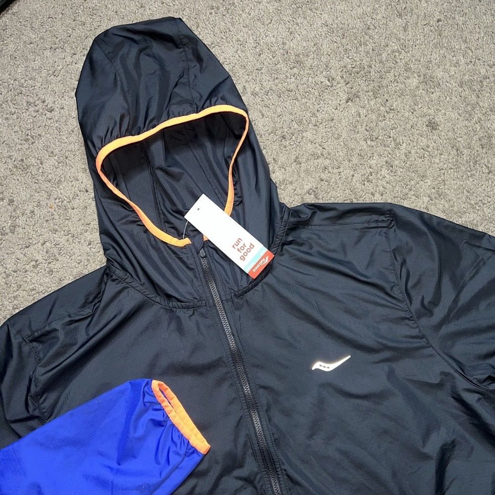 NWT Saucony Multicolor Hooded Zip-Up Packaway Jacket Size XL